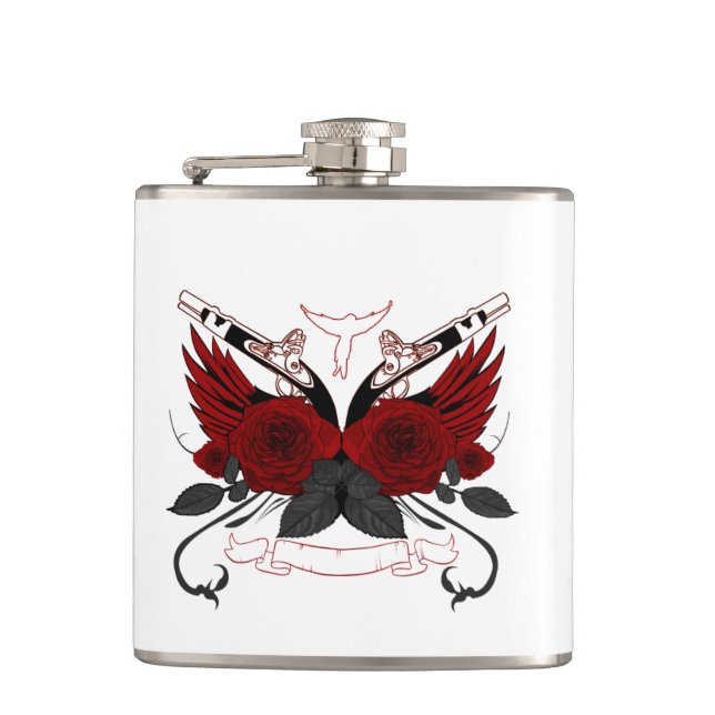 Red Roses Hip Flask (Front)