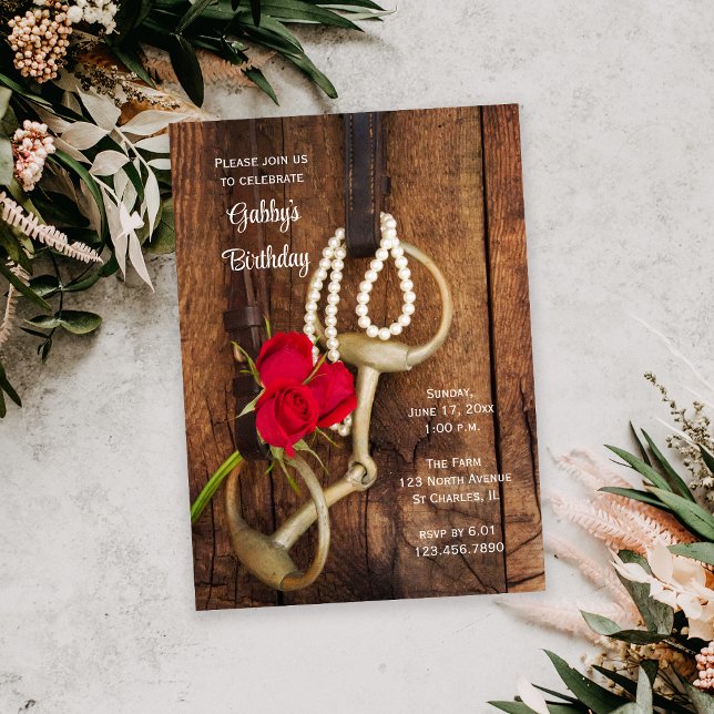 Red Roses Horse Bit Country Western Birthday Party Invitation (Creator Uploaded)