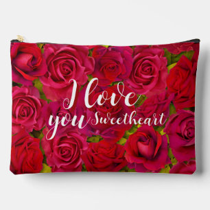 Red Roses I  Love you Name Accessory Pouch
