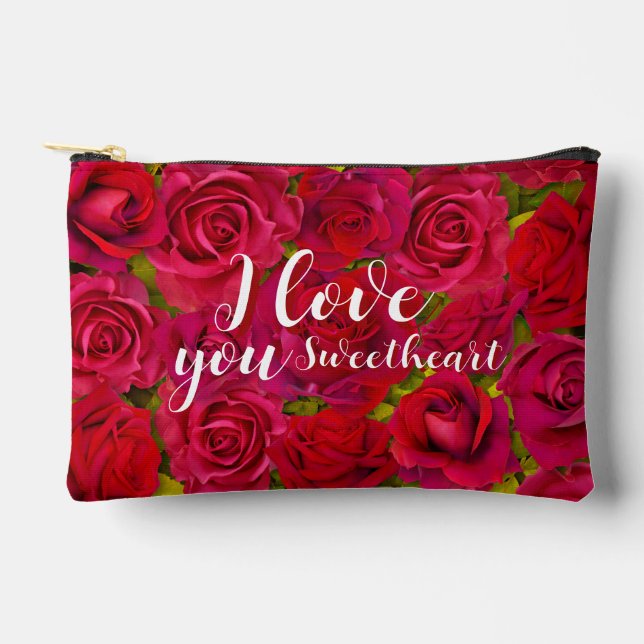 Red Roses I  Love you Name Accessory Pouch (Front)