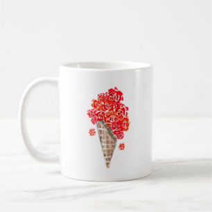 Red Roses Ice Cream Cone Waffle Coffee Mug