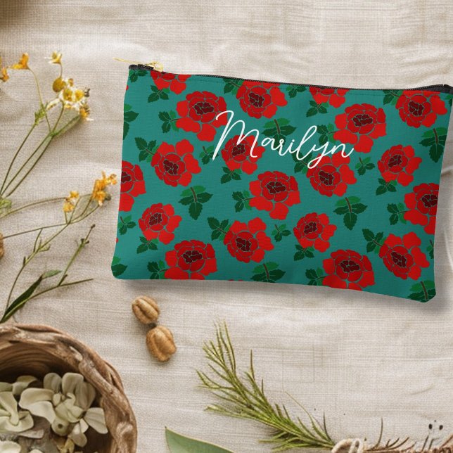 Red Roses Illustrated Pattern Personal Accessory Pouch (Creator Uploaded)