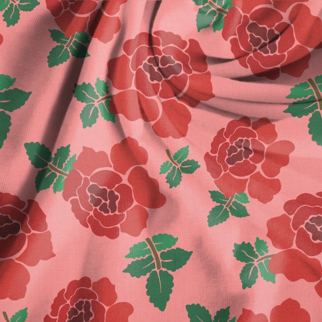 Red Roses Illustrated Seamless Pattern Fabric (Creator Uploaded)