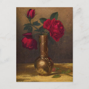 Red Roses in a Japanese Vase, Martin Johnson Heade Postcard