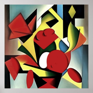 Red Roses In A Red Vase Geometric Art Abstract Poster