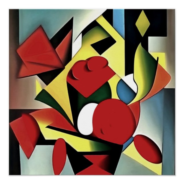 Red Roses In A Red Vase Geometric Art Abstract Poster (Front)