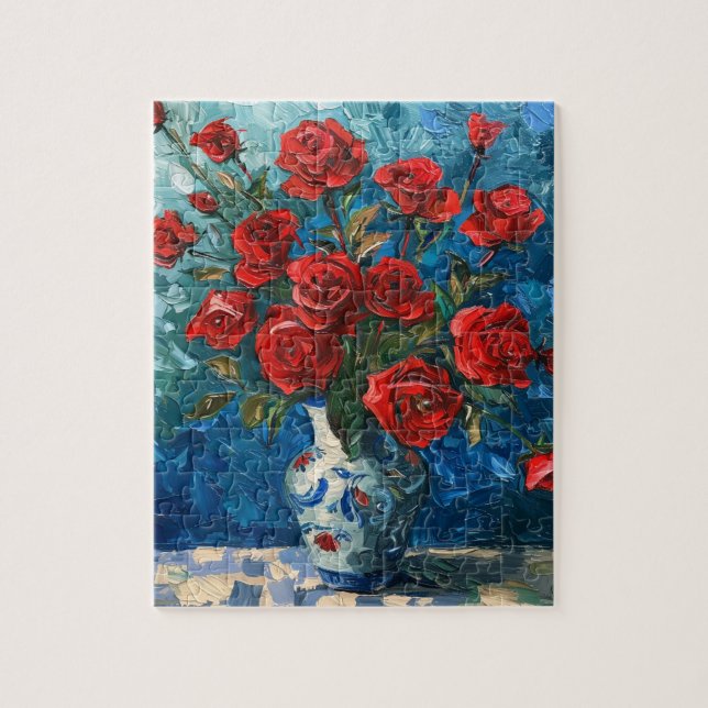 Red Roses in A Vase Puzzle (Vertical)