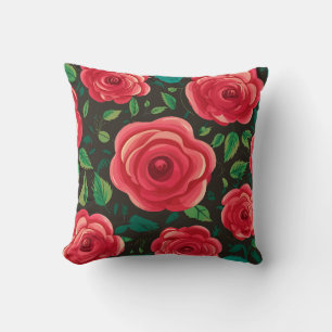 Red Roses in Bloom: A Lush Floral Display Cushion