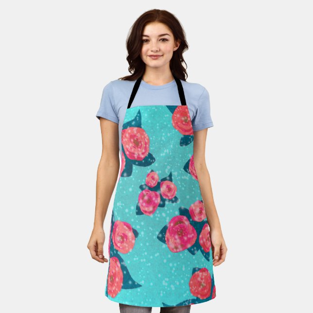 Red Roses in Sparkling shower Apron (Worn)