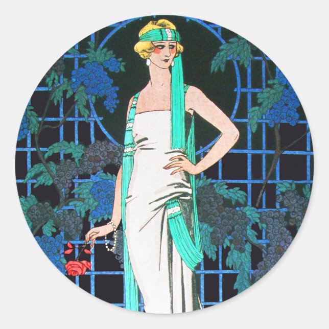 RED ROSES IN THE NIGHT,ART DECO BEAUTY FASHION CLASSIC ROUND STICKER (Front)