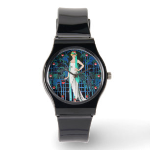 RED ROSES IN THE NIGHT,ART DECO BEAUTY FASHION WATCH