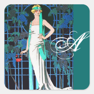 RED ROSES IN THE NIGHT,BEAUTY FASHION MONOGRAM SQUARE STICKER