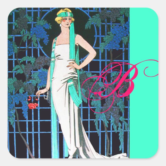 RED ROSES IN THE NIGHT,BEAUTY FASHION MONOGRAM SQUARE STICKER (Front)