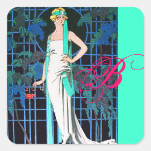 RED ROSES IN THE NIGHT,BEAUTY FASHION MONOGRAM SQUARE STICKER