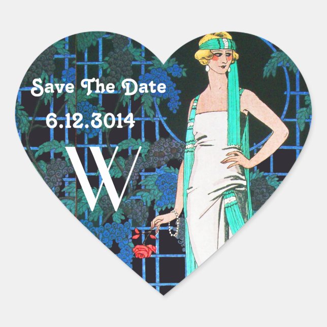 RED ROSES IN THE NIGHT Save Date Heart Monogram Sticker (Front)