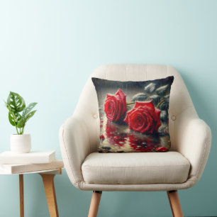 Red Roses In The Rain Cushion