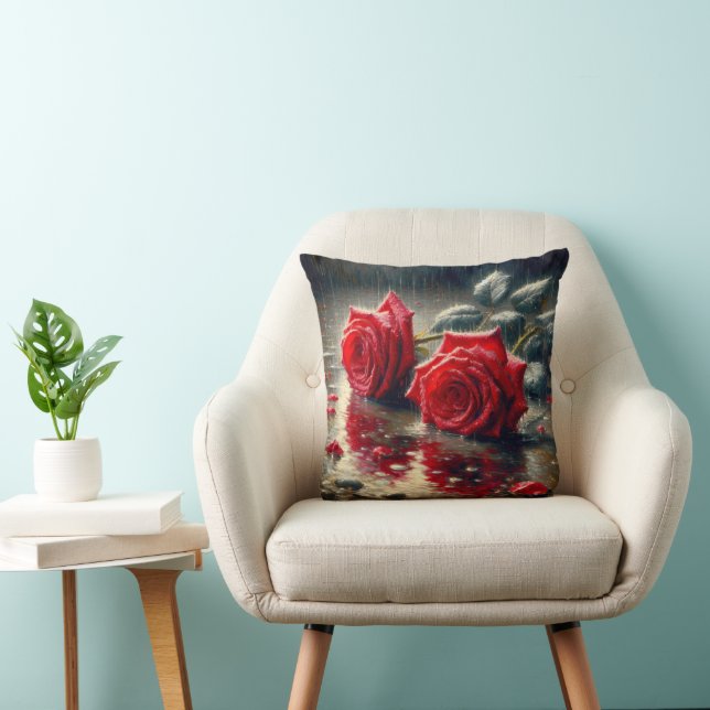 Red Roses In The Rain Cushion (Chair)