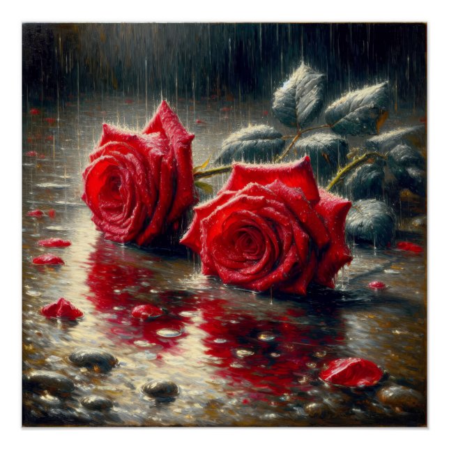Red Roses In The Rain Poster (Front)