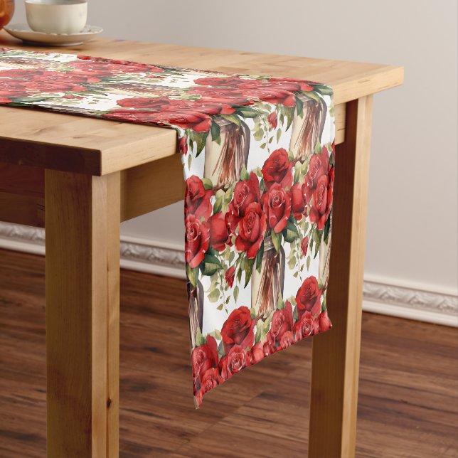 Red Roses in Vases Table Runner (In Situ)
