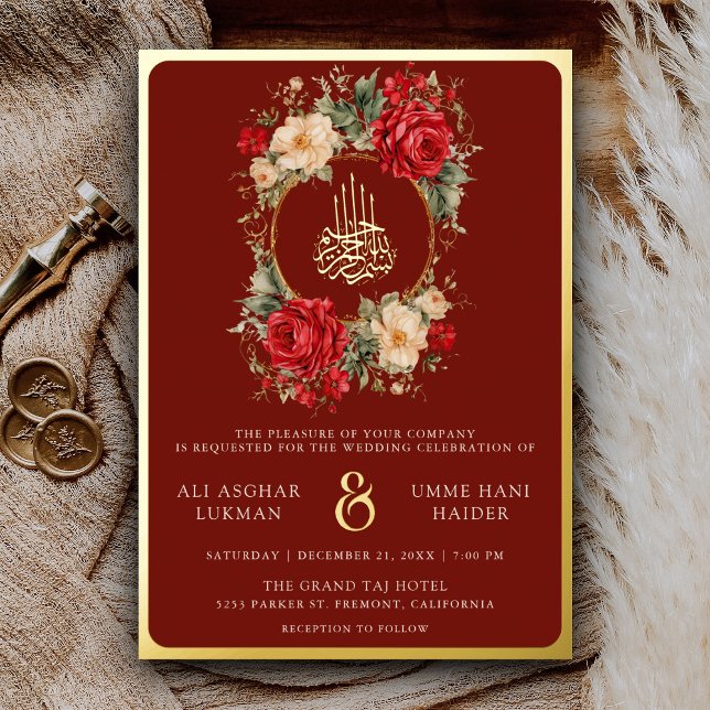 Red Roses Ivory Flowers Maroon Muslim Wedding Gold (Creator Uploaded)