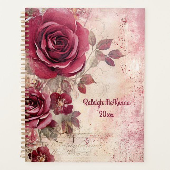 Red Roses Junk Journal Style Illustration Classic  Planner (Front)