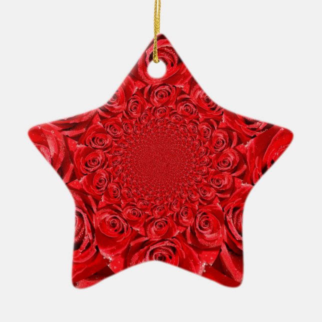 Red Roses Kaleidoscope: Happy Valentine's Day Art  Ceramic Ornament (Front)