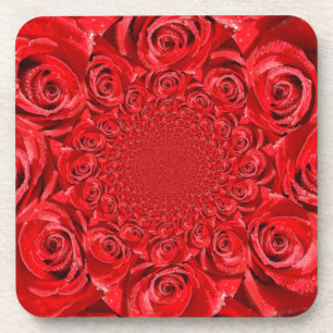 Red Roses Kaleidoscope: Happy Valentine's Day Art  Coaster