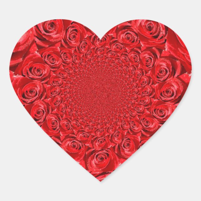 Red Roses Kaleidoscope: Happy Valentine's Day Art  Heart Sticker (Front)