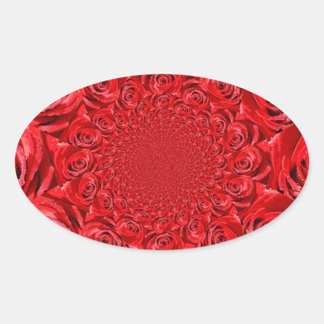 Red Roses Kaleidoscope: Happy Valentine's Day Art  Oval Sticker (Front)
