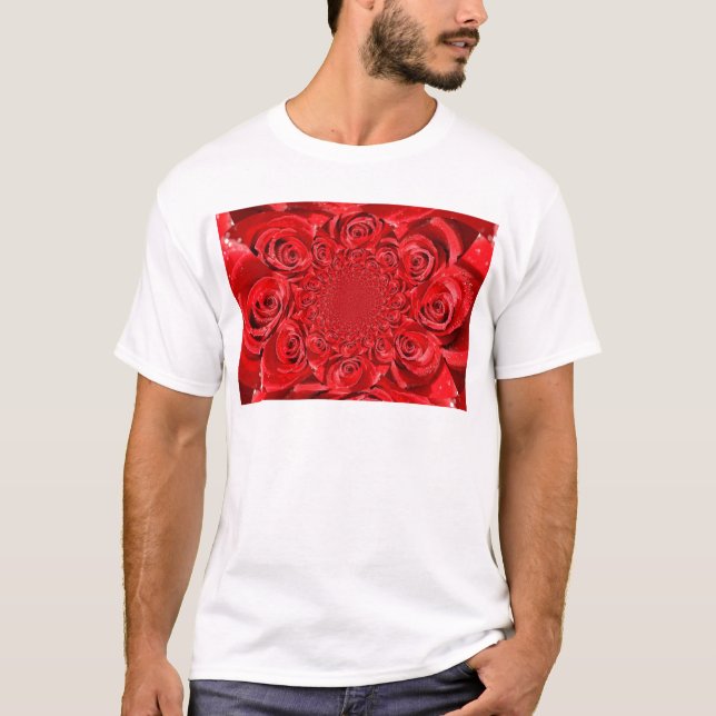 Red Roses Kaleidoscope: Happy Valentine's Day Art  T-Shirt (Front)