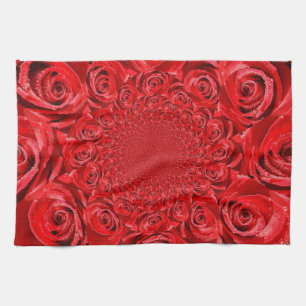 Red Roses Kaleidoscope: Happy Valentine's Day Art  Tea Towel