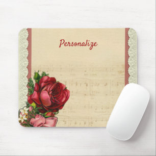 Red Roses, Lace & Sheet Music Personalise Mouse Pad