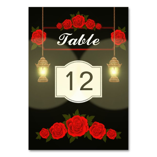 Red Roses-lamps Table Number (Front)