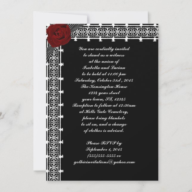Red Roses Lattice Gothic Wedding Invites (Front)