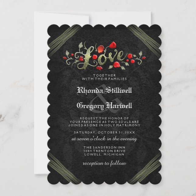 Red Roses LOVE Halloween "TOGETHER WITH" Invite (Front)