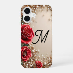Red Roses Luxury Floral Aesthetic Gold Gift iPhone 16 Case