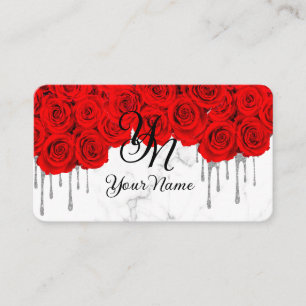 Red Roses Marble Initial Business Card