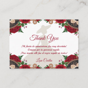 Red Roses Mariachi Quinceañera Thank You Cards
