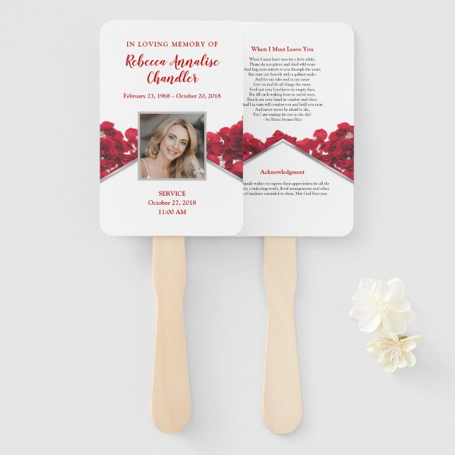 Red Roses Memorial Hand Fan (Front and Back)