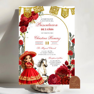 Red Roses Mexican Charra Presentacion de 3 Anos Invitation