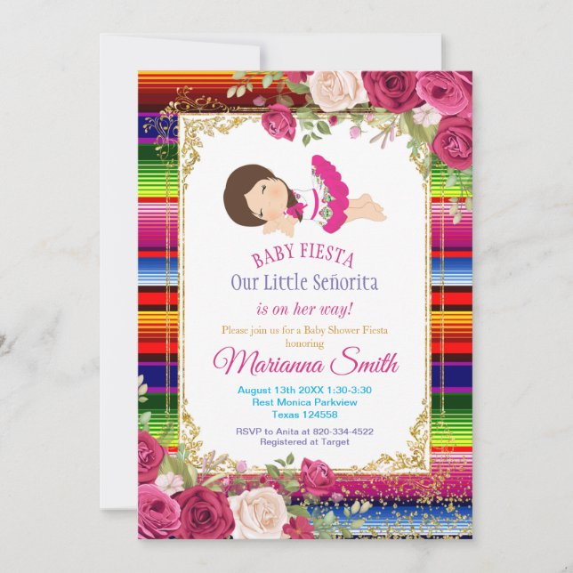 Red Roses Mexican Floral Fiesta Baby Shower  Invitation (Front)