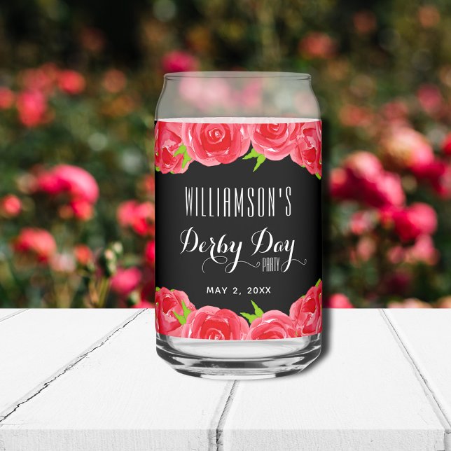 Red Roses Mint Julep Derby Day Can Glass (Order one or a set of can glasses for your Derby party to serve guests or give as favors.)
