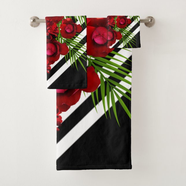 Red Roses Modern Bath Towel Set (Insitu)