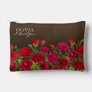 Red Roses Modern  Garden Minimal I Love Name Accessory Pouch