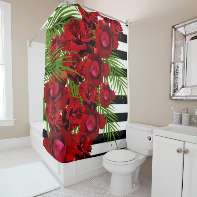 Red Roses Modern Shower Curtain (In Situ)
