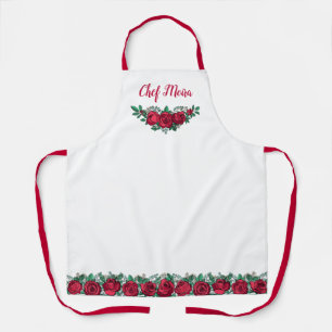 Red Roses & Name In Script Apron