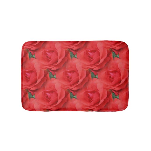 Red Roses Nature Pattern Bath Mat (Front)