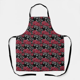 Red Roses On A Black Background Apron