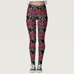 Red Roses On A Black Background Leggings