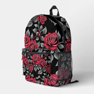 Red Roses On A Black Background Printed Backpack